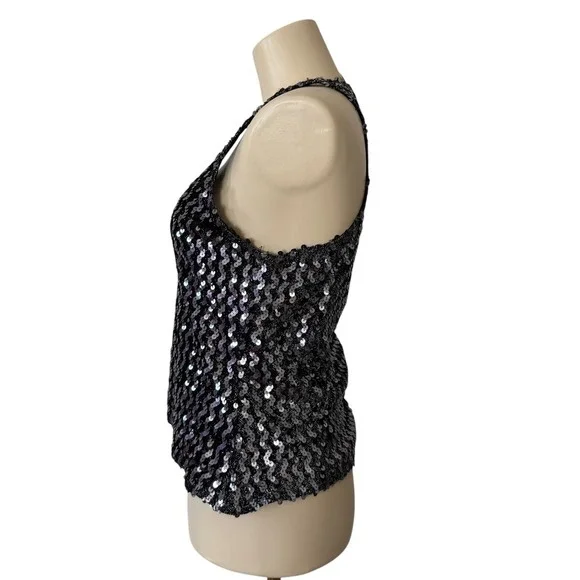 VTG Sparkly Sequin Halter Top M Sleeveless Glittery Party Night Club Disco Y2K - Picture 7 of 15